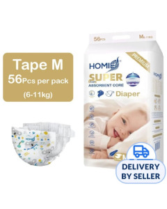 Homie 12 Hour Super Absorbent Premium Diaper Tape Medium - Carton
