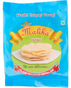 Malika Madras Plain Papad 120X100GM-Carton