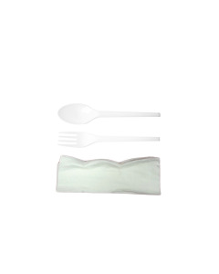 7" Biodegradable Cornware Spoon Fork & Napkin 3-in-1 meal set - Case