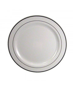 Sabert 9" Round Plate with Silver Rim - Carton