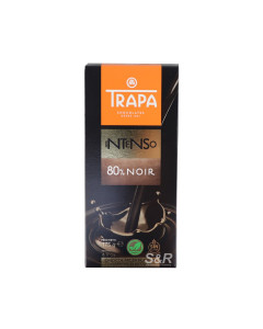 Trapa Noir 80 Percent Extra Fine Chocolate Bar With Stevia Gluten Free And 0 Percent Added Sugar 75g-Carton