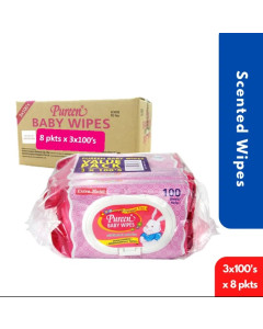 Pureen Baby Wipes Pink Scented Hygience Wipes 3X100's-Carton