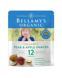 BELLAMYS PEAR & APPLE SNACKS 20G-Carton