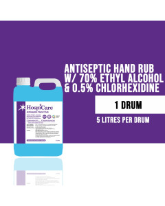 HospiCare Antiseptic Hand Rub (5 Litres) w/ 70% Ethyl Alcohol & 0.5% Chlorhexidine - Carton