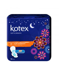 Kotex Soft & Smooth 41cm Slim Overnight Wing 14's Pads Twin Pack - Case