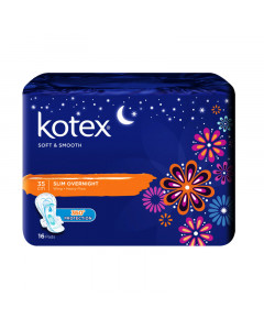 Kotex Soft & Smooth 35cm Slim Overnight Wing 16's Pads Twin Pack - Case