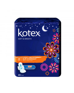 Kotex Soft & Smooth 28cm Slim Overnight Wing 20's Pads Twin Pack - Case