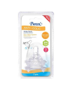 Pureen Anti-Colic Wide Neck Nipple Duo-Valve System 2's -Size L-Carton