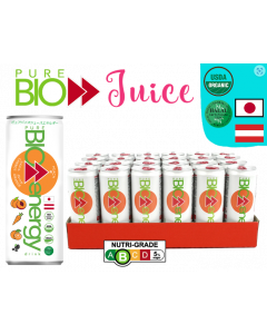 PURE BIO 100% Organic Juice Natural Energy Drink (24 x 250ml) – Vegan Natural Caffeine Zero Chemicals - Carton