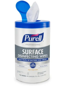 PURELL PROFESSIONAL SURFACE DISINFECTANTING WIPES 110ct Canister,7x8 Wipes,Pack of 6 - Carton