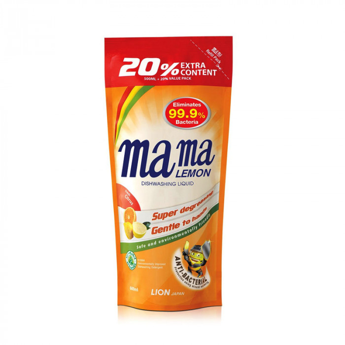 Mama Lemon Dishwashing Liquid Refill Pack Fresh Citrus Case