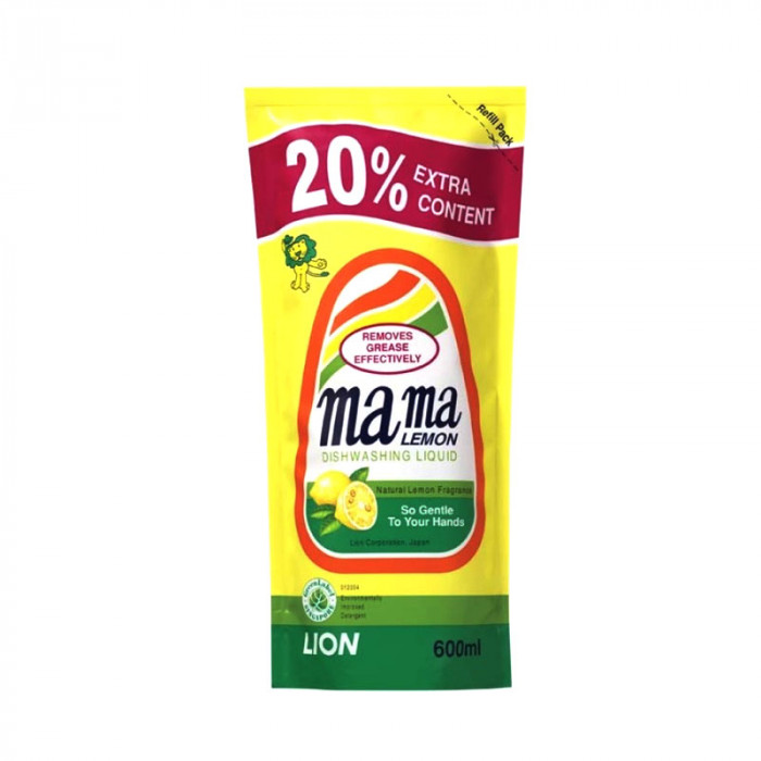 Mama Lemon Dishwashing Liquid Refill Pack Natural Lemon Case