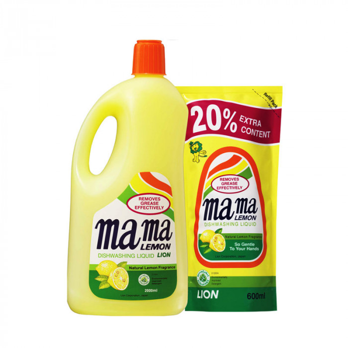 Mama Lemon Dishwashing Liquid Natural Lemon with Refill Case