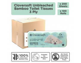 Cloversoft  Unbleached Bamboo Toilet Tissues 3ply 200 Sheets (Zero Plastic) - Case